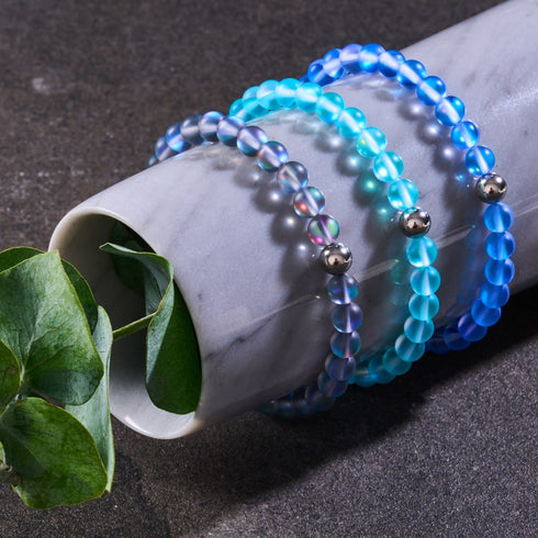 Aigue-marine | Argent | Bracelet de perles de macramé en verre de sirène